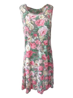 Tank Dress Floral Sleeveless Midi Scoop Neck Size L/XL