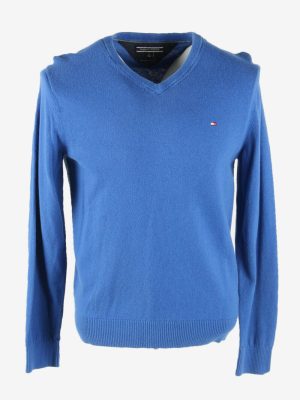 Tommy Hilfiger Vintage Jumper Long Sleeve V Neck 90s Blue Size XL