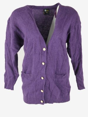 Vintage Cardigan Plain Long Sleeve V Neck Retro Warm 90s Purple L