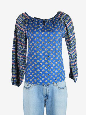 Vintage Embroidered Hippie Gypsy Blouse Tunic Top Kaftan Blue Size S