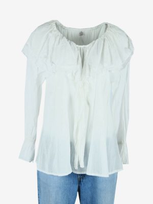 Vintage Plain Blouse Boho Indian Tunic Kaftan Smock 90s White Size M