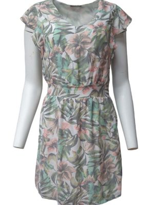 Womens Day Dress Casual Floral Short Flutter Sleeve Size S/M
