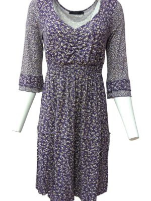 Conbipel Neama Vintage Dress Floral Print Ruffled Sleeve Purple Size L