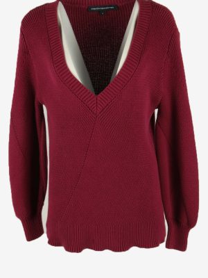 French Connection Jumper V Neck Vintage Long Sleeve Retro Purple Size S