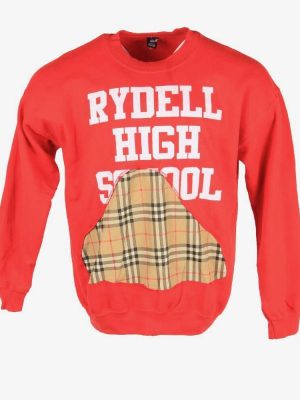 Remake Sweatshirt Jumper Vintage Crew Neck Patchwork Design 90s Red L