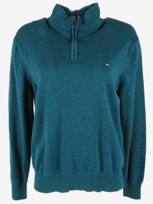 Tommy Hilfiger Plain Sweater Vintage Jumper High Neck Turquoise Size L