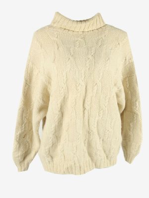 Vintage Jumper Cable Knit Turtle Neck Long Sleeve 90s Ivory Size XL