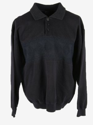 Vintage Jumper Long Sleeve Collared Retro Navy Size L