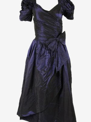 Vintage Long Dress Puff Sleeves Ribbon Prom Party Retro Purple UK 6/8