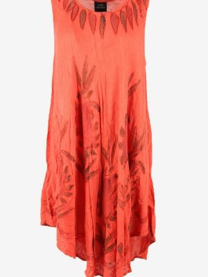 Vintage Summer Midi Sleeveless Dress Embroidered Floral 90s Red One Size