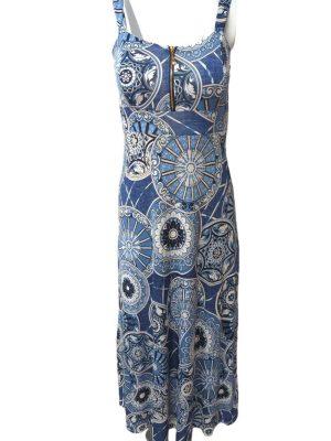 Womens A-Line Dress Zip Front Sumer Maxi Dress Blue Size S